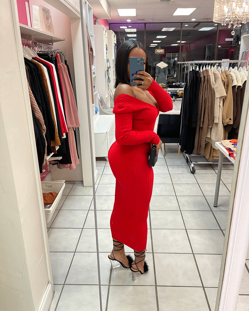 Body Sculpting Sweater Dress-Red
