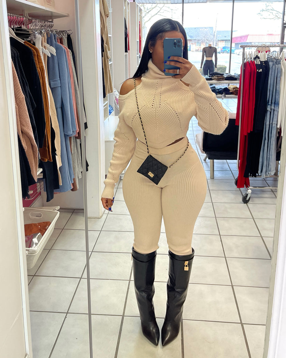 Hot Gossip Sweater Legging Set-Tan