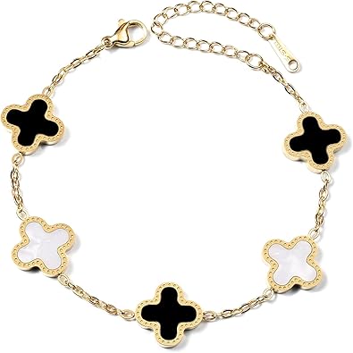 Clover Charm Bracelet - Black and White