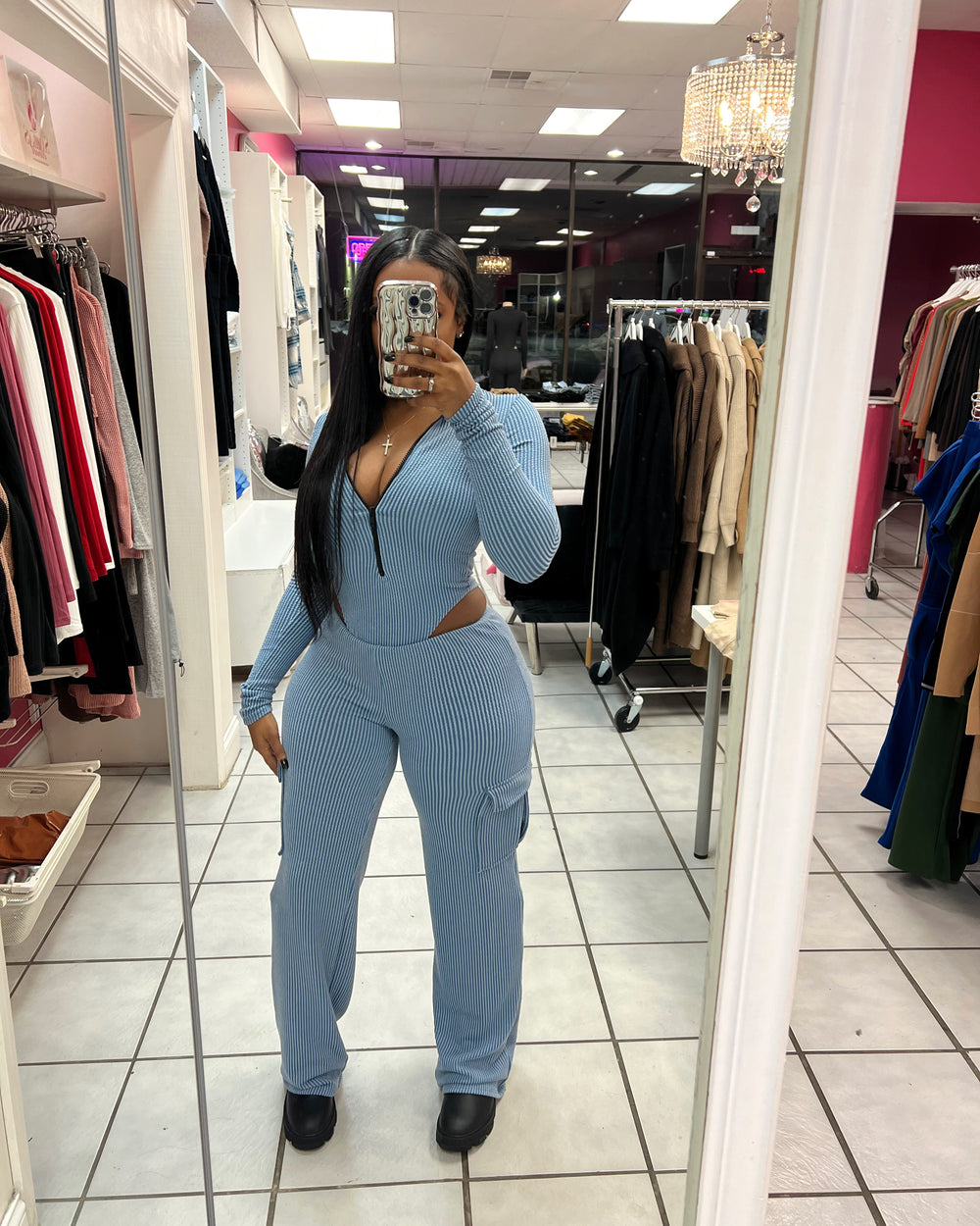 Chill Mami Pants Set-Blue