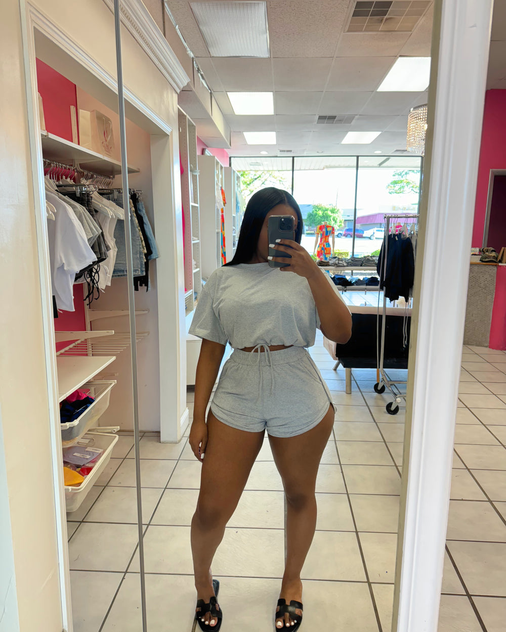 Favorite Vibe Drawstring Shorts Set-Grey