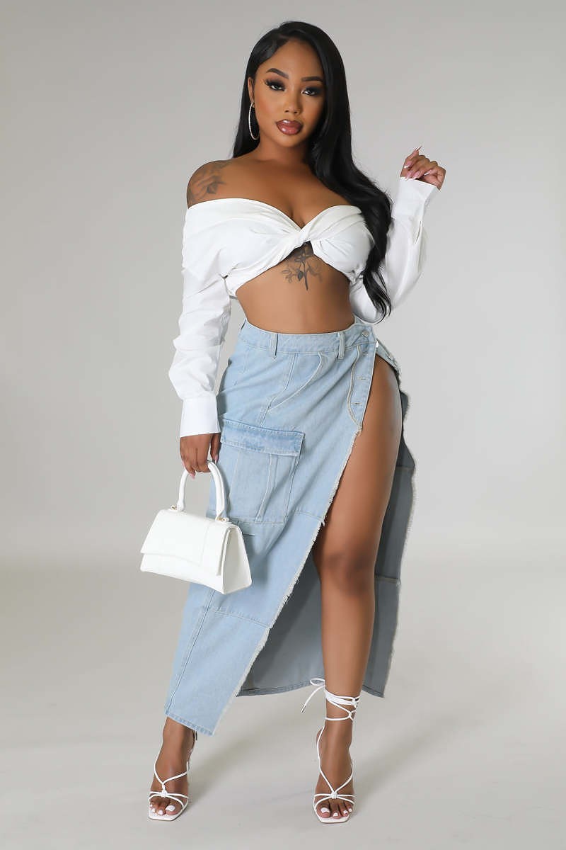 Toxic Love High Slit Denim Skirt