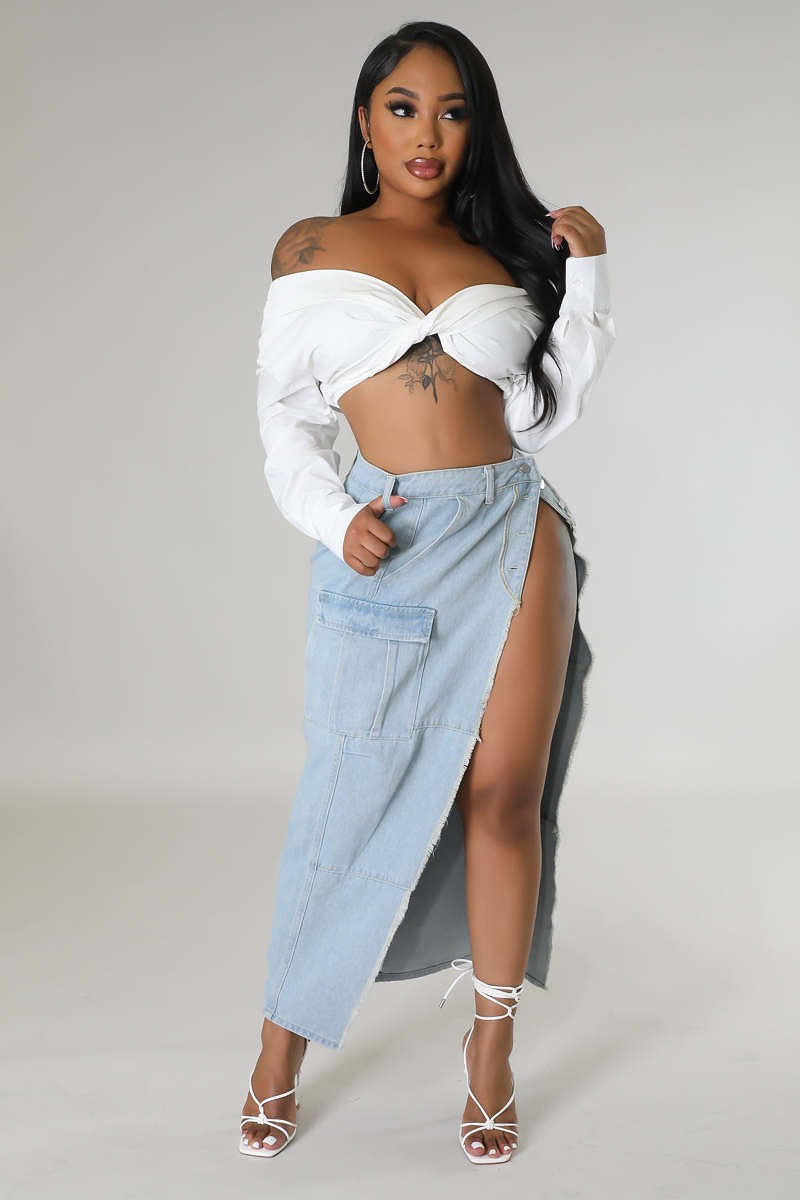Toxic Love High Slit Denim Skirt