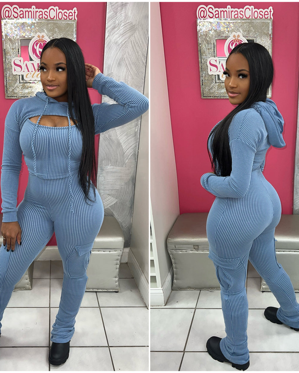 Give Me Thrill Cargo Jumpsuit-Denim Blue