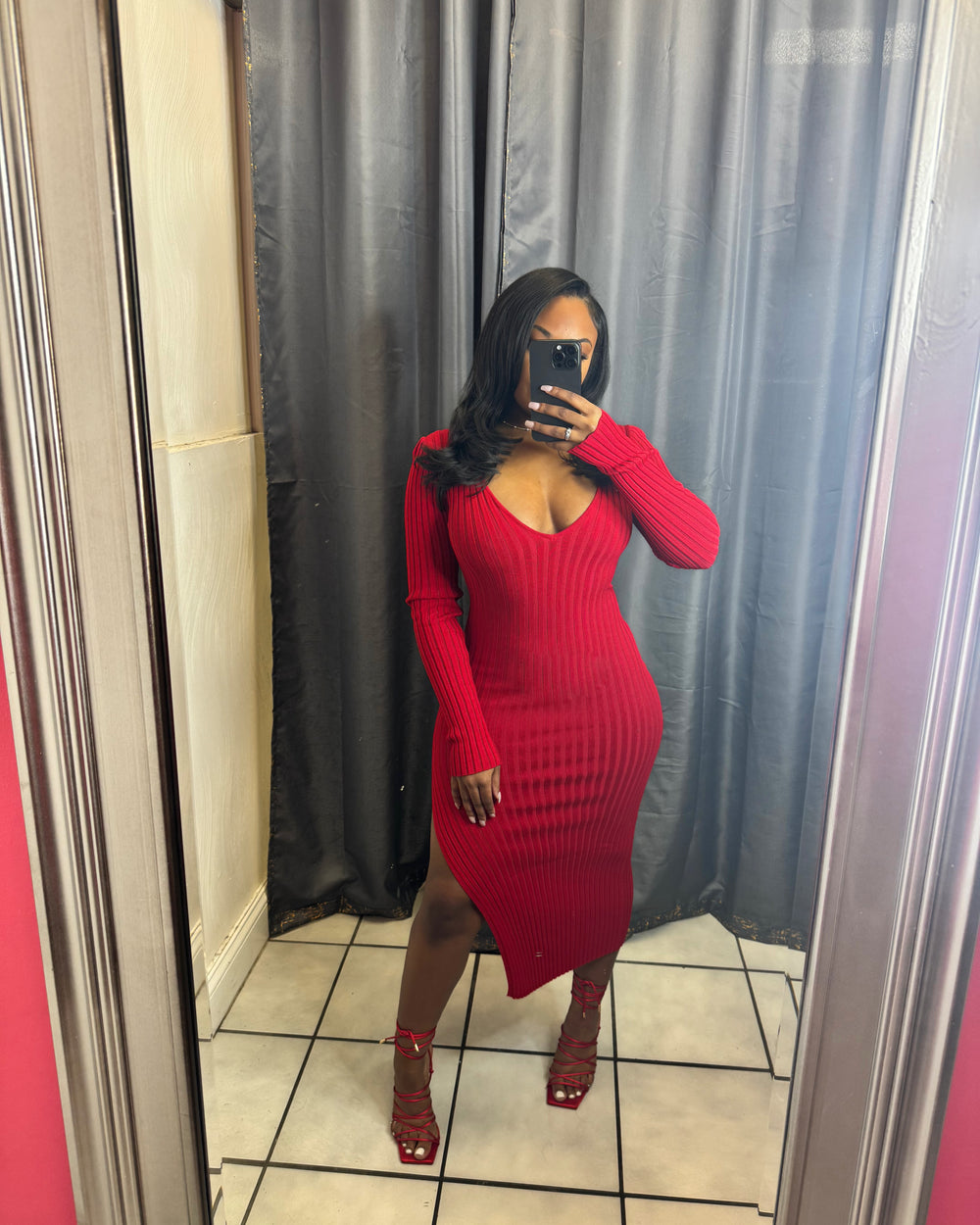 Body Serve Midi Dress-Red