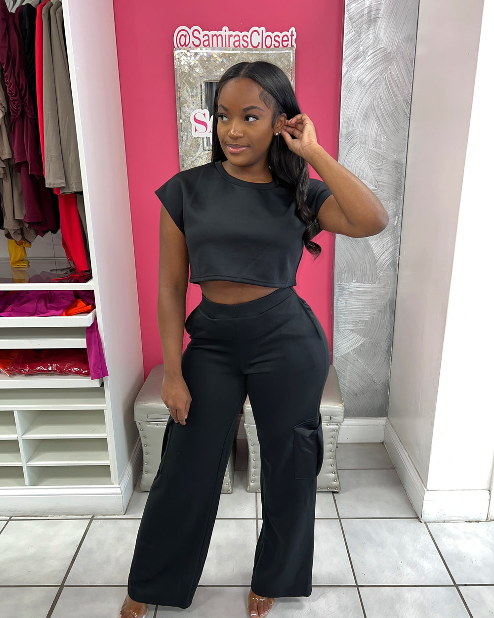 We love Cargo Pant Set-Black