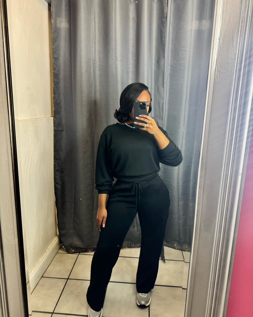 Favorite Felt Jogger Set-Black