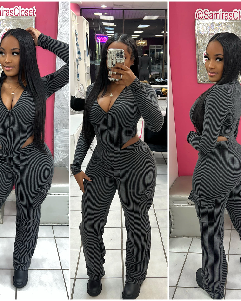 Chill Mami Pants Set-Charcoal