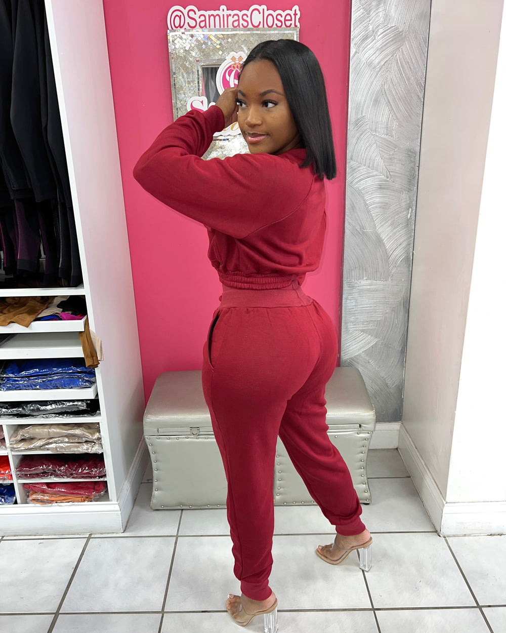 On The Go Jogger Set-Burgundy