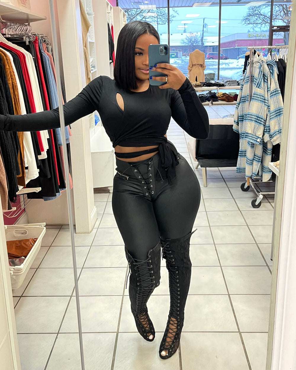 Lace Me Faux Leather Leggings