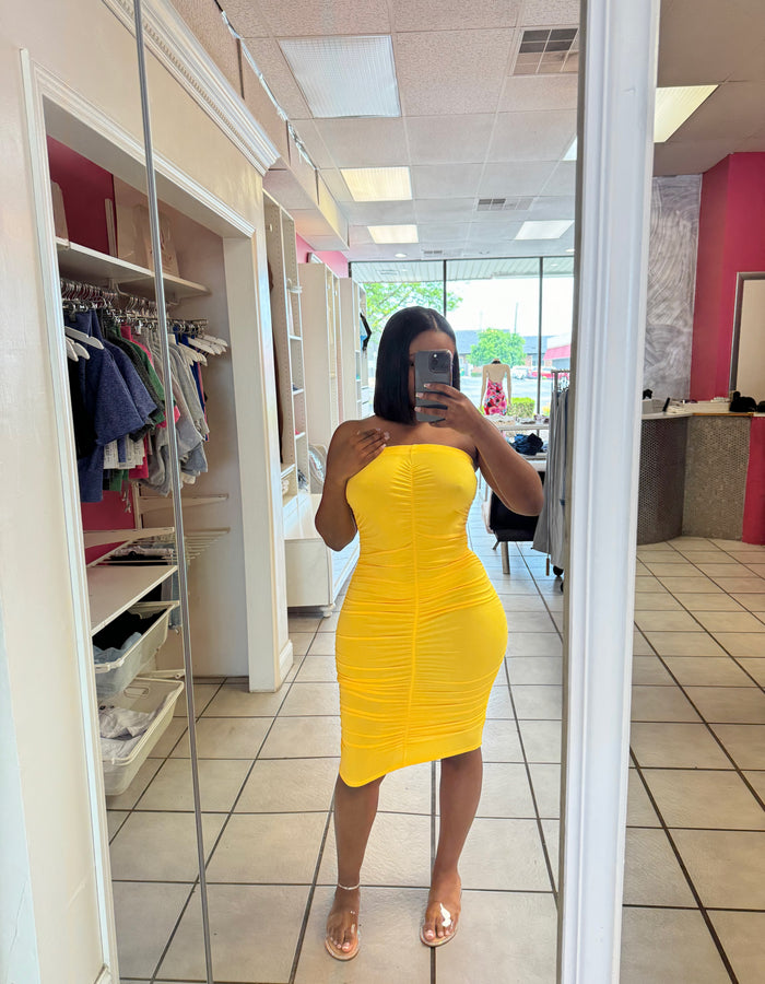 Chloe Tube Midi Dress-Yellow