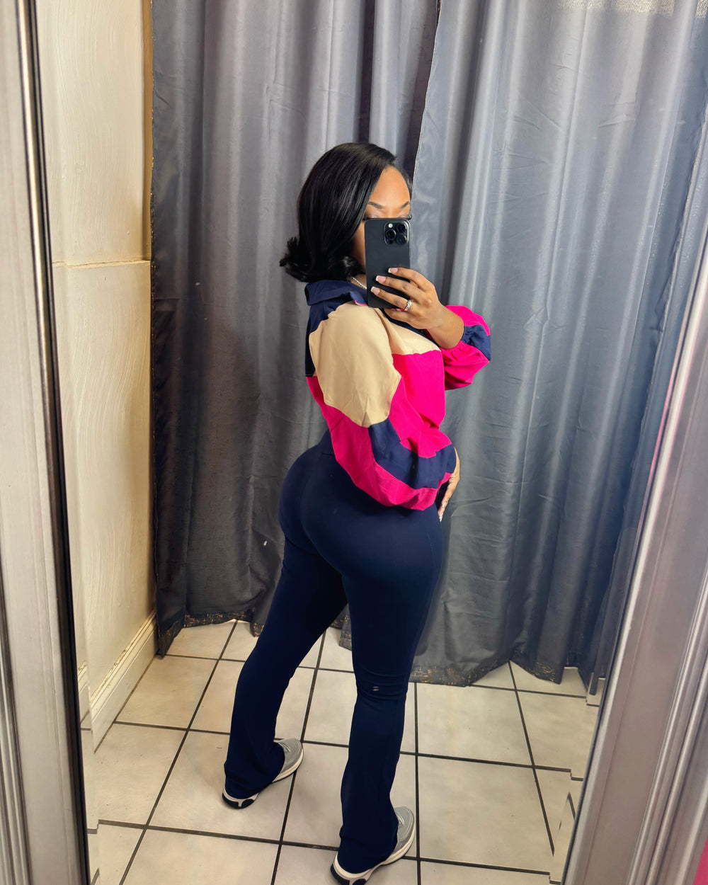 Never Blend In Flare Leg Pants Set-Navy/Pink/Tan