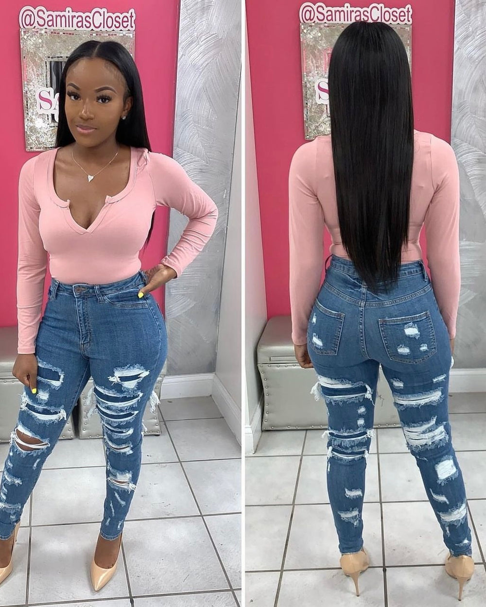Split Neck Bodysuit-Mauve