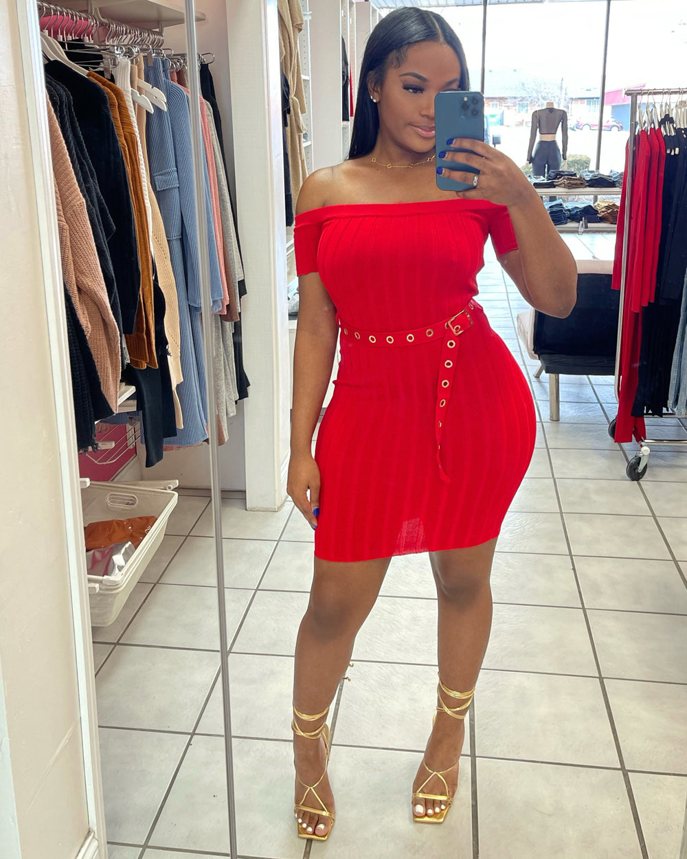 Sweet Romance Belted Mini Dress-Red