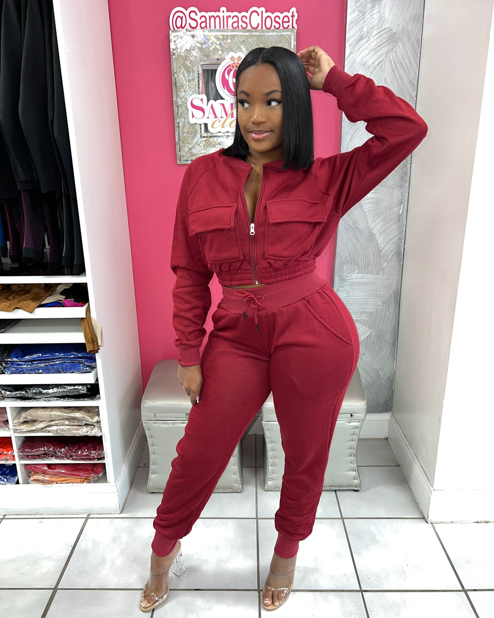 On The Go Jogger Set-Burgundy