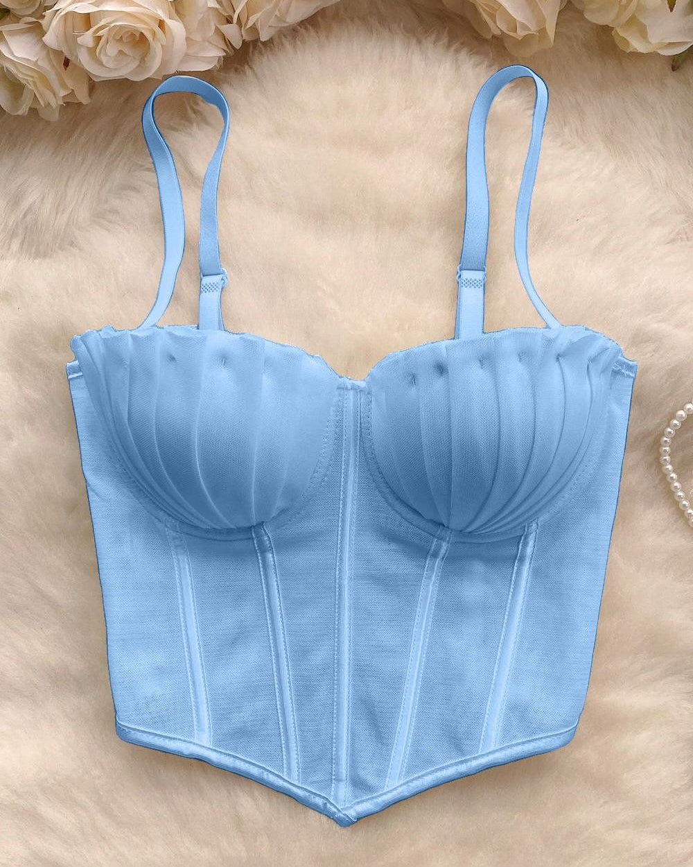 Ariel Mesh Corset Top-Baby Blue