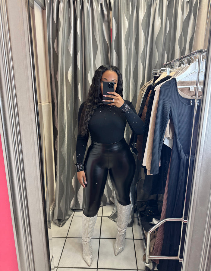 Glamour Mock Neck Bodysuit-Black