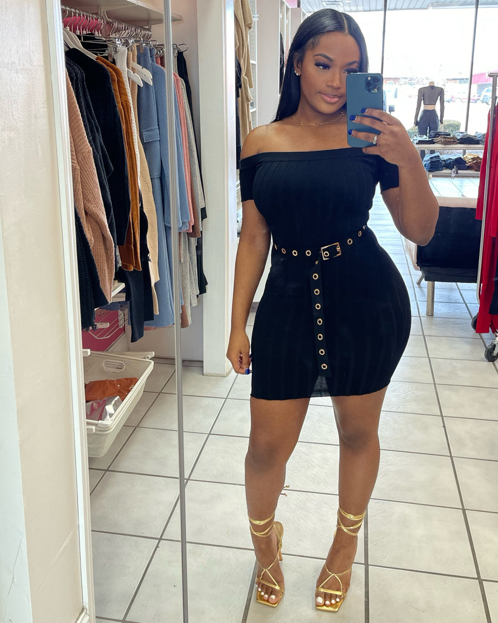 Sweet Romance Belted Mini Dress-Black