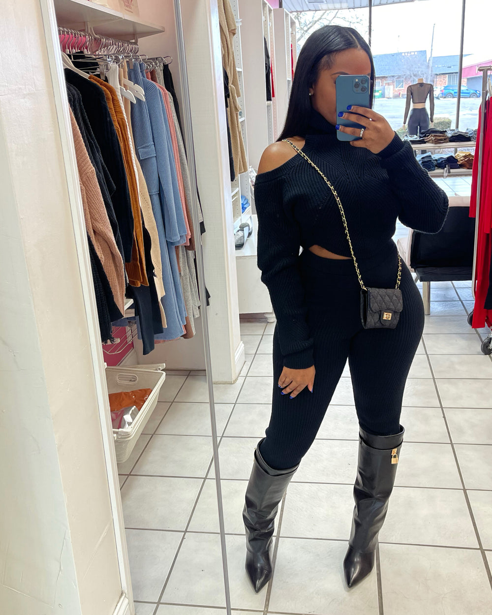 Hot Gossip Sweater Legging Set-Black