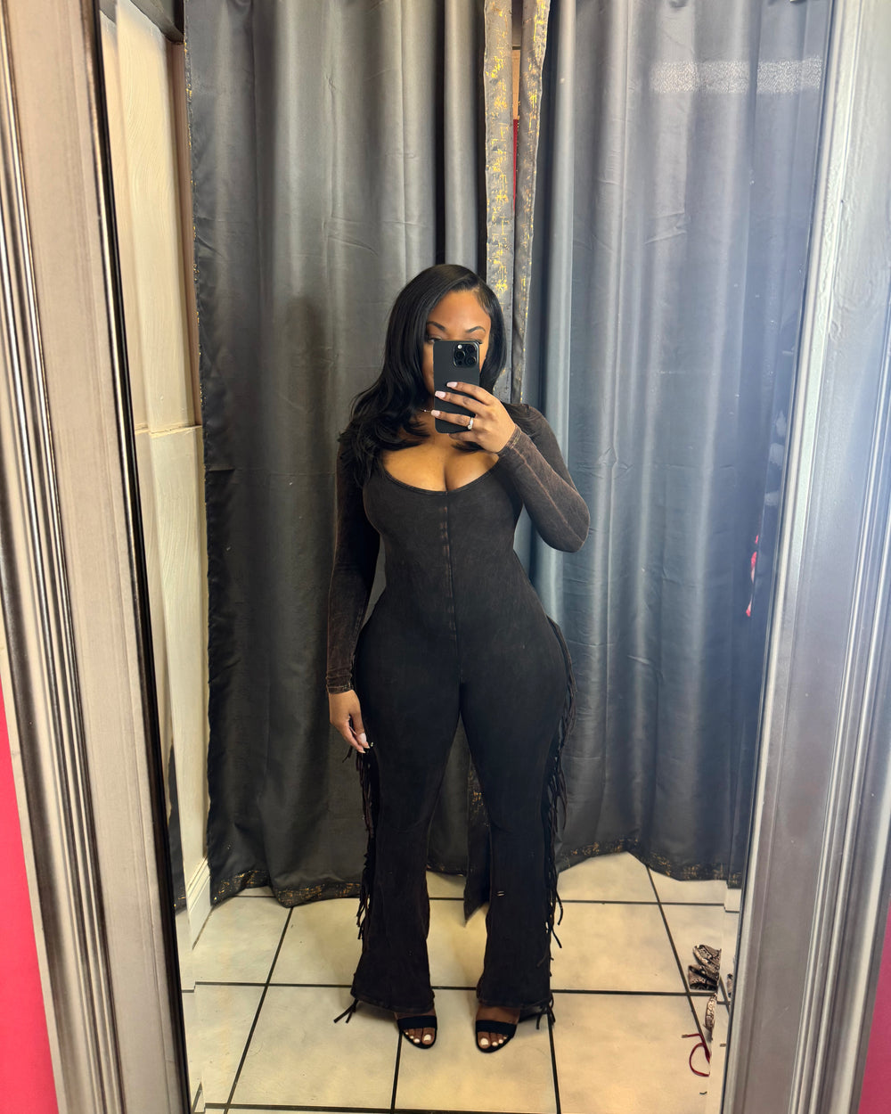 Amour Fringe Jumpsuit-Brown