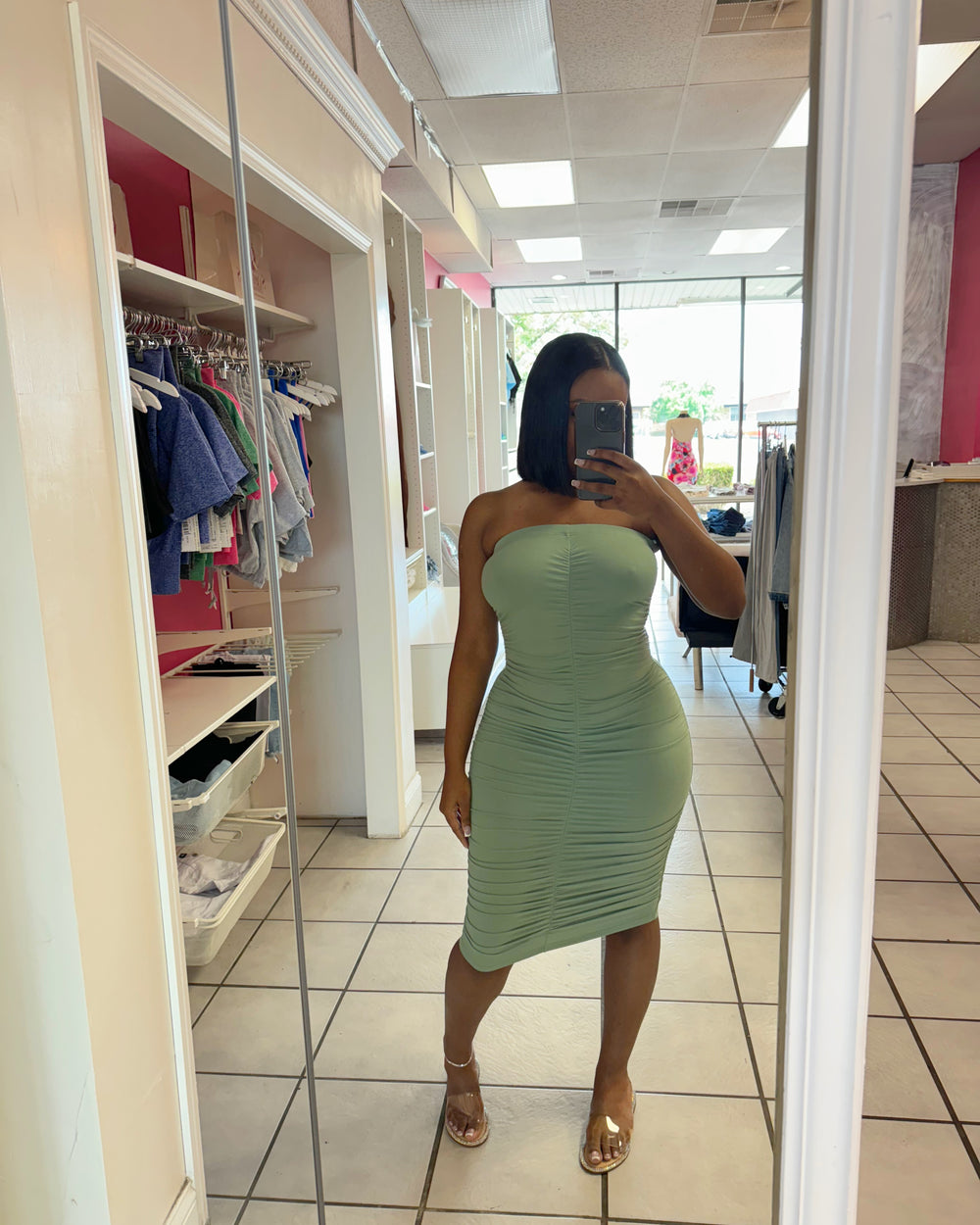 Chloe Tube Midi Dress-Sage
