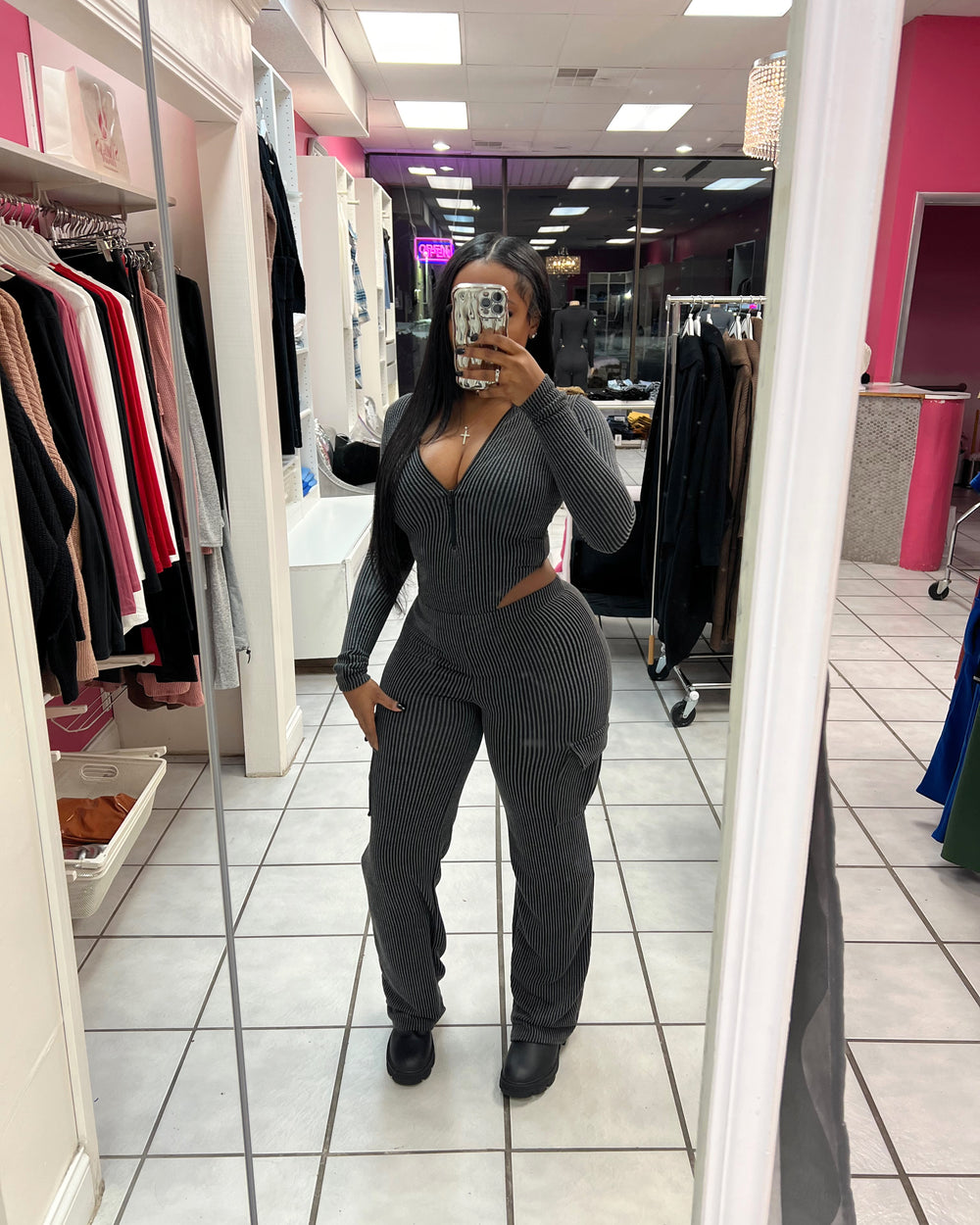 Chill Mami Pants Set-Charcoal