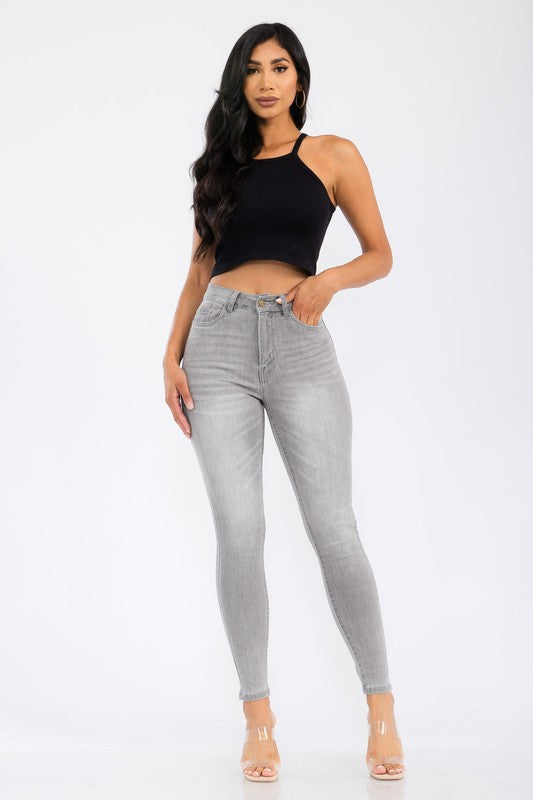 Extra Stretch Highwaisted Denim- Grey w/ Belt Loops