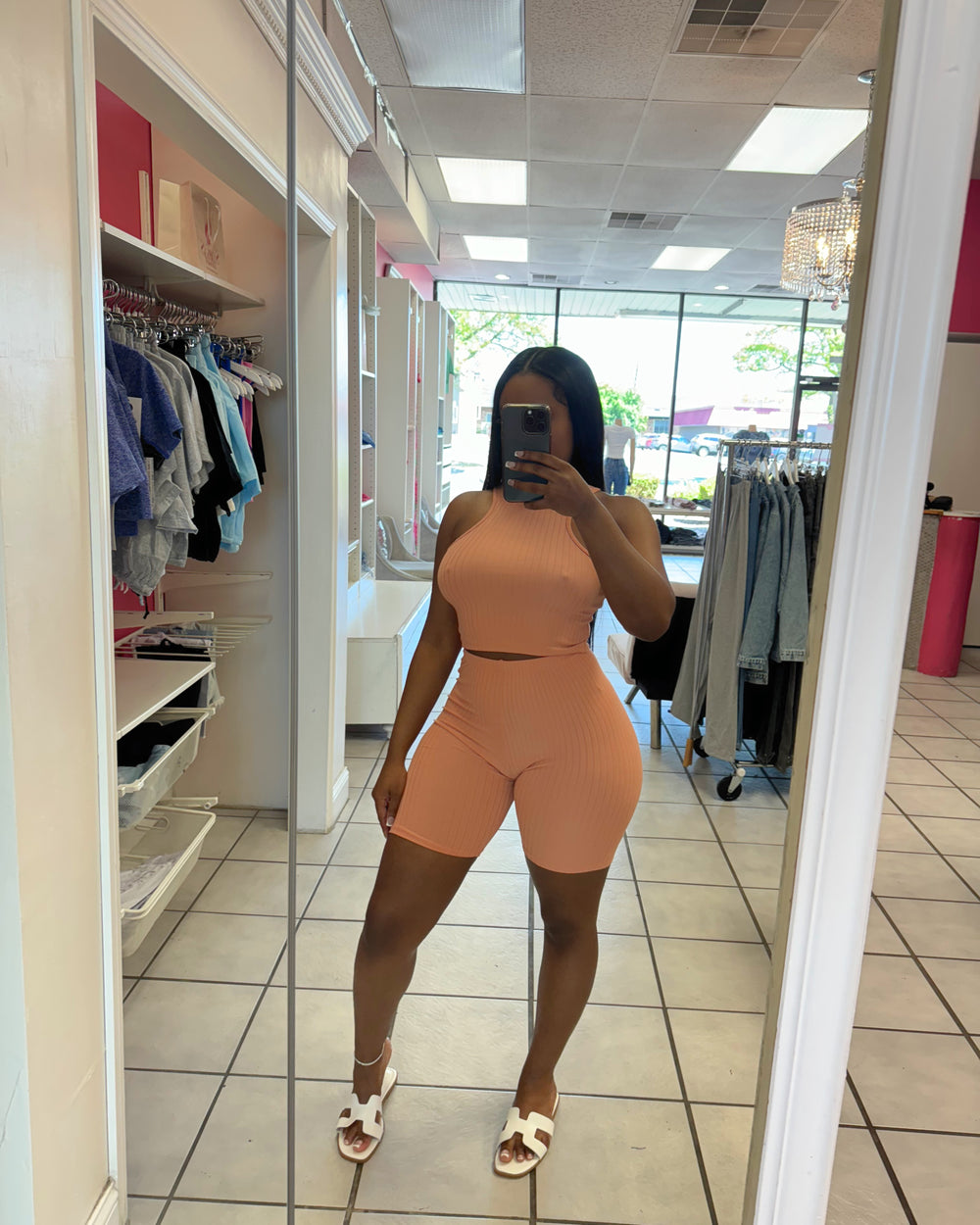 Chill Day Biker Set-Peach