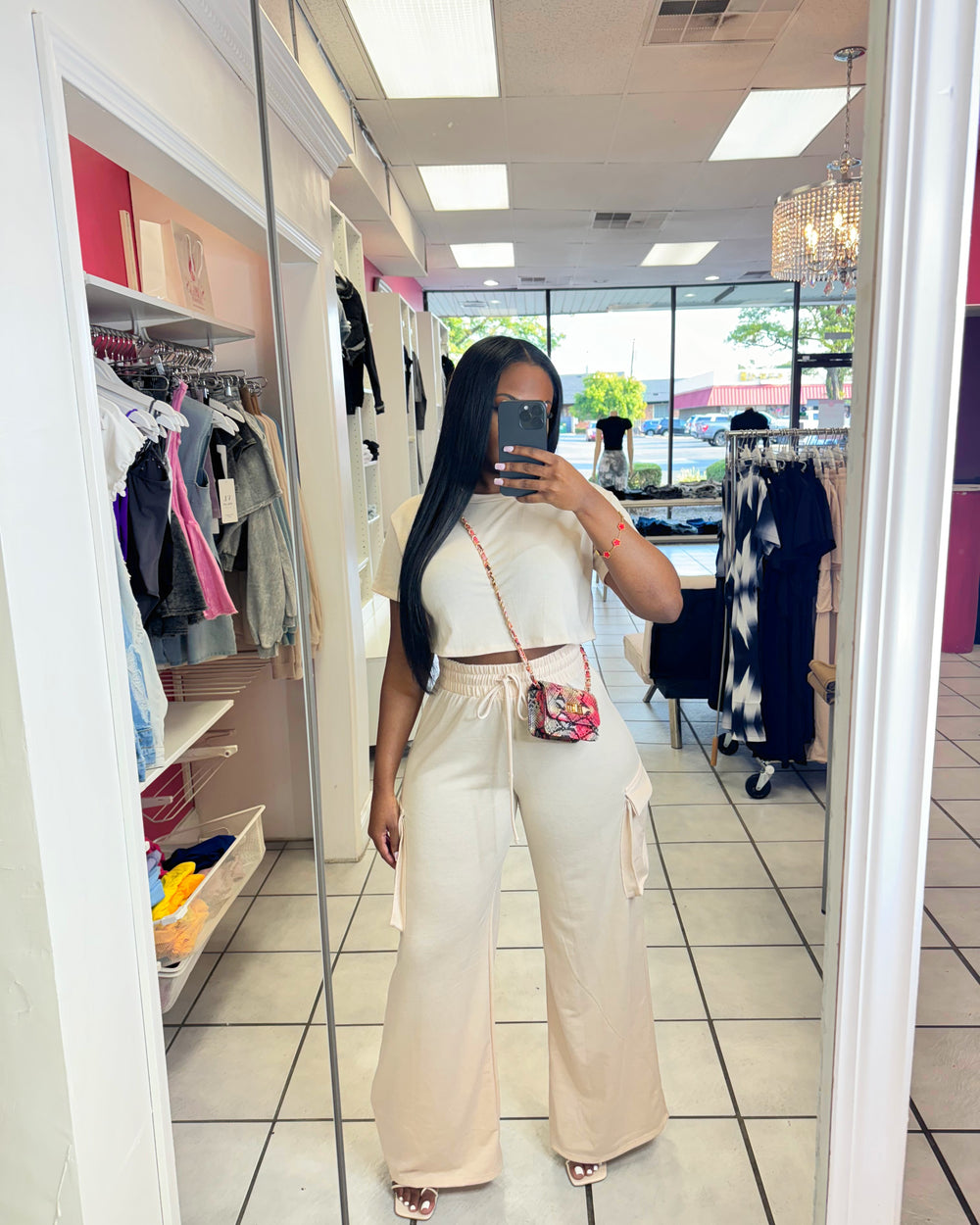 Simply Cute Cargo Pants Set-Tan
