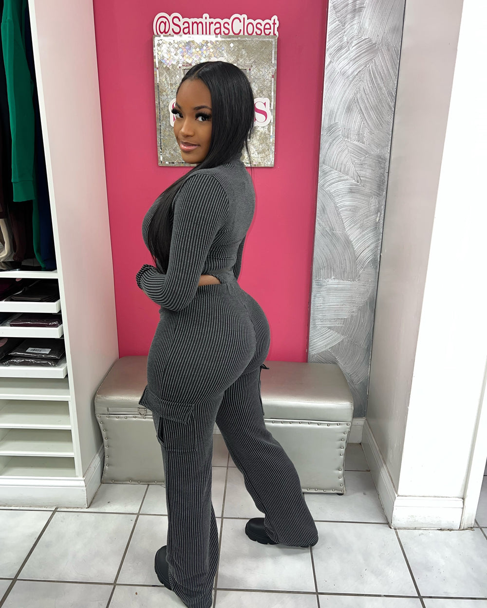 Chill Mami Pants Set-Charcoal