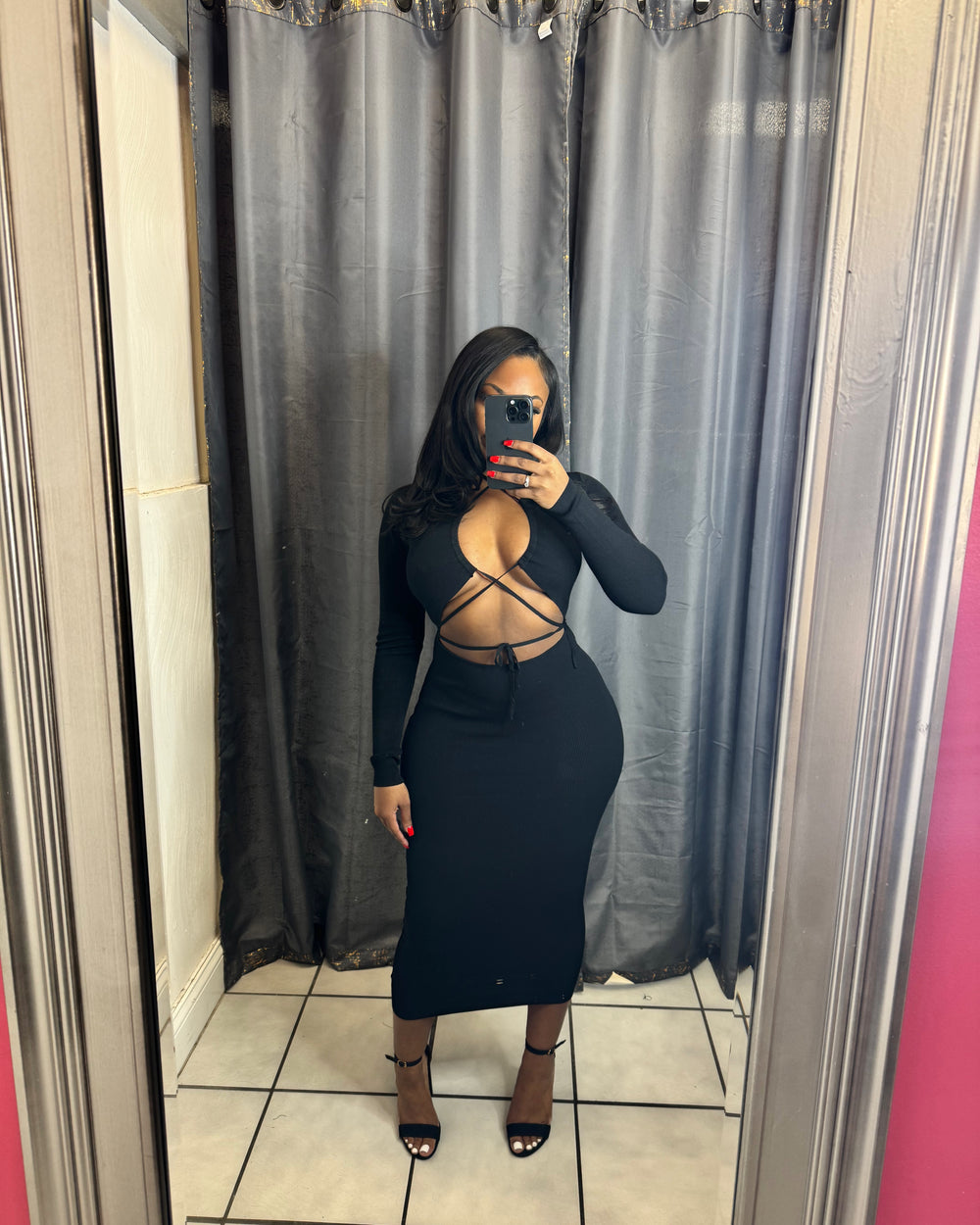 Wine And Dine Midi Dress-Black