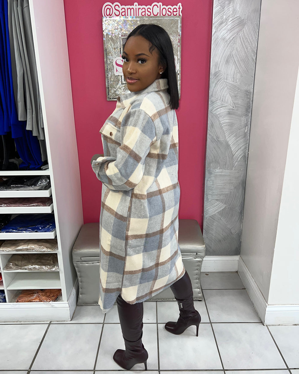 Better This Way Plaid Jacket-Grey Cream Combo