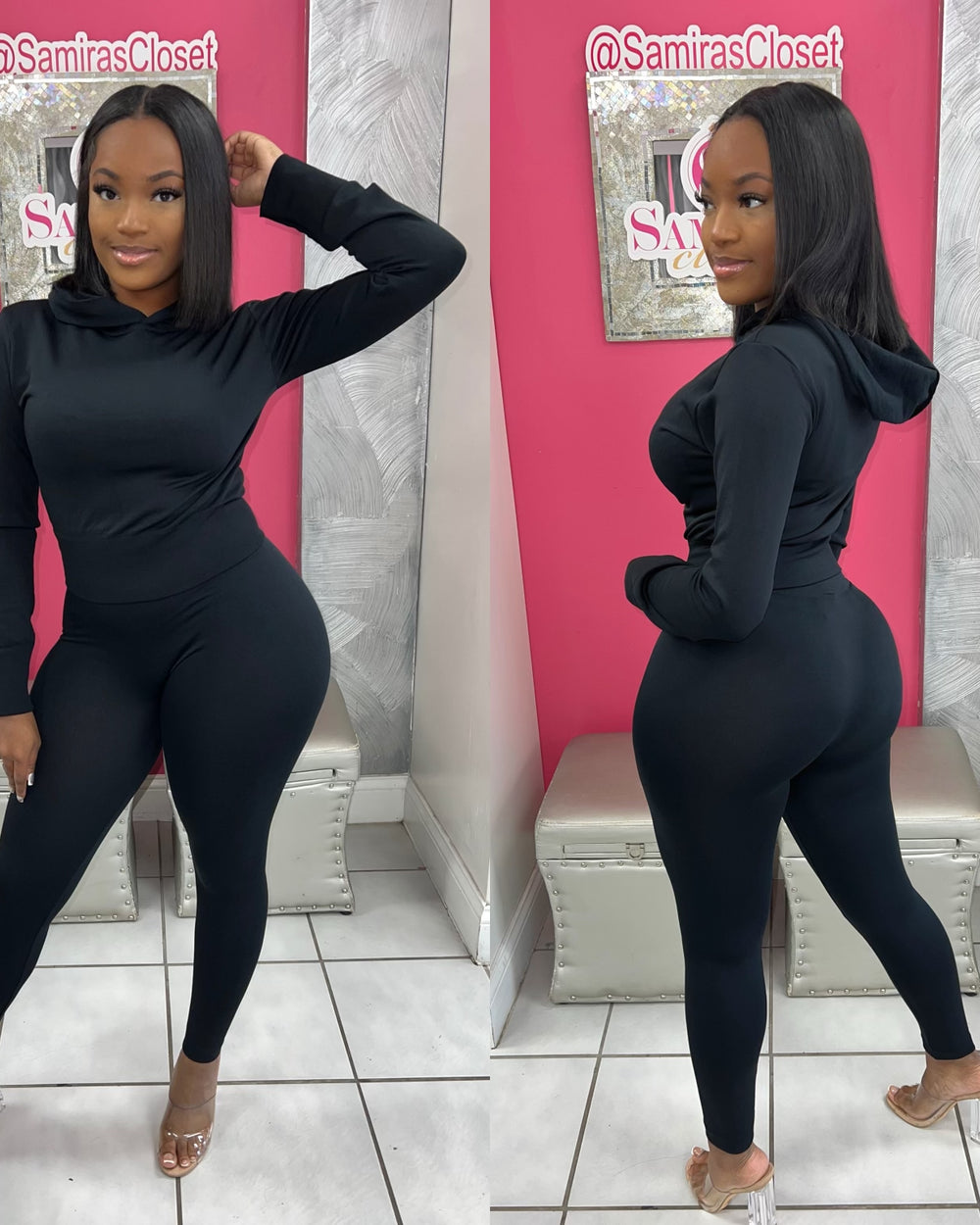 Casually Cute Hoodie Set-Black