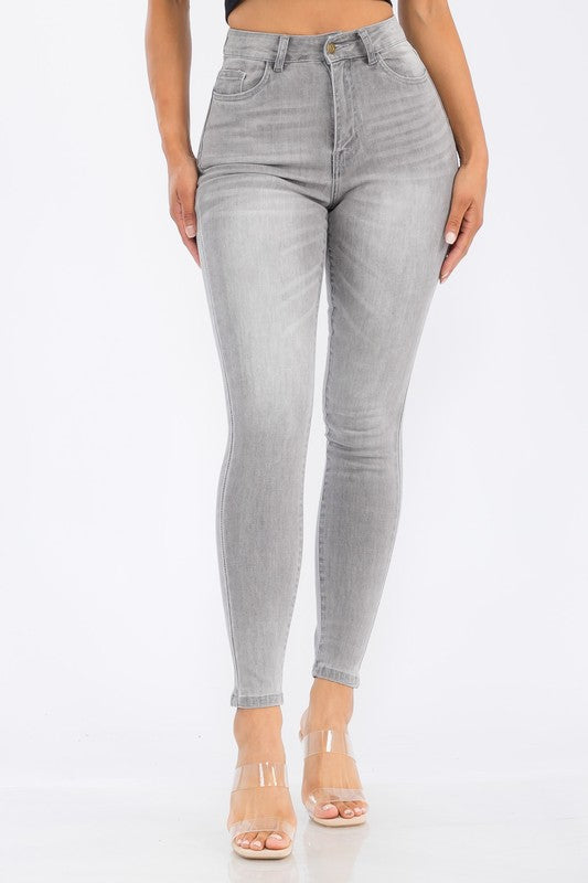 Extra Stretch Highwaisted Denim- Grey w/ Belt Loops