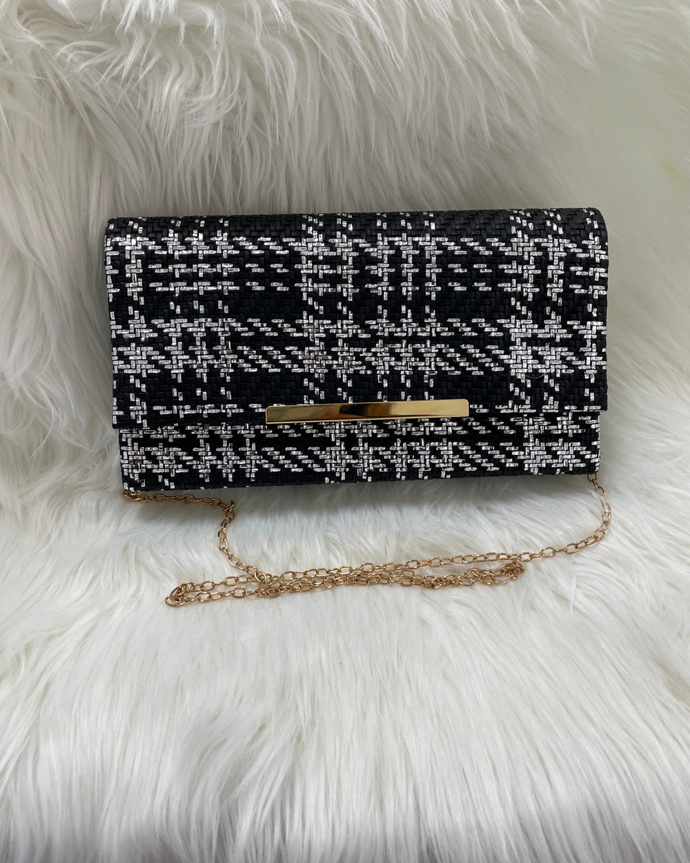 Chain Clutch Bag-Black Silver Mix