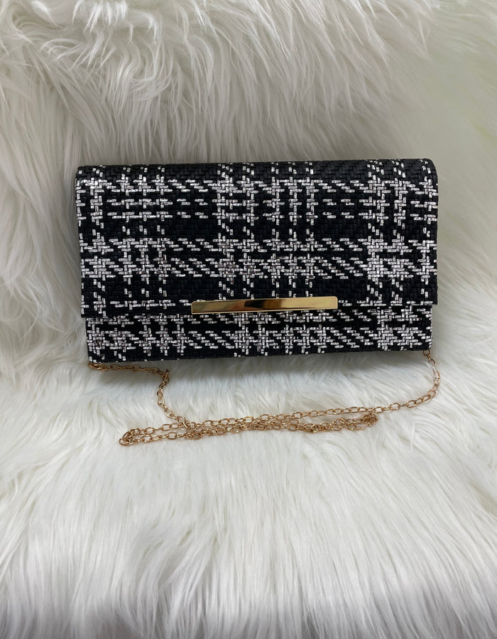 Chain Clutch Bag-Black Silver Mix