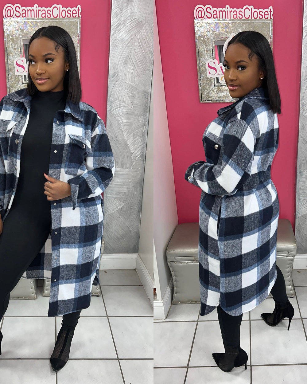 Better This Way Plaid Jacket-Black Blue Combo
