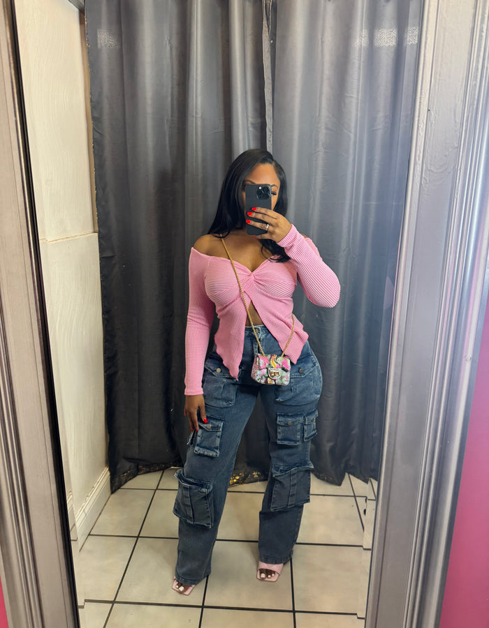 Amelia Off Shoulder Top-Pink