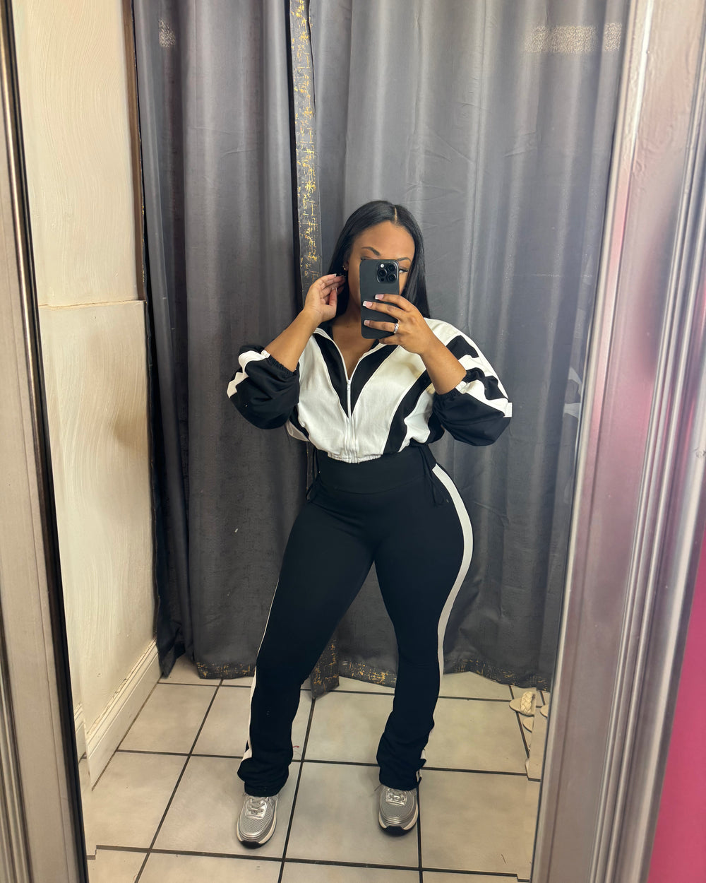 Sporty Girl Jogger Set-Black/White