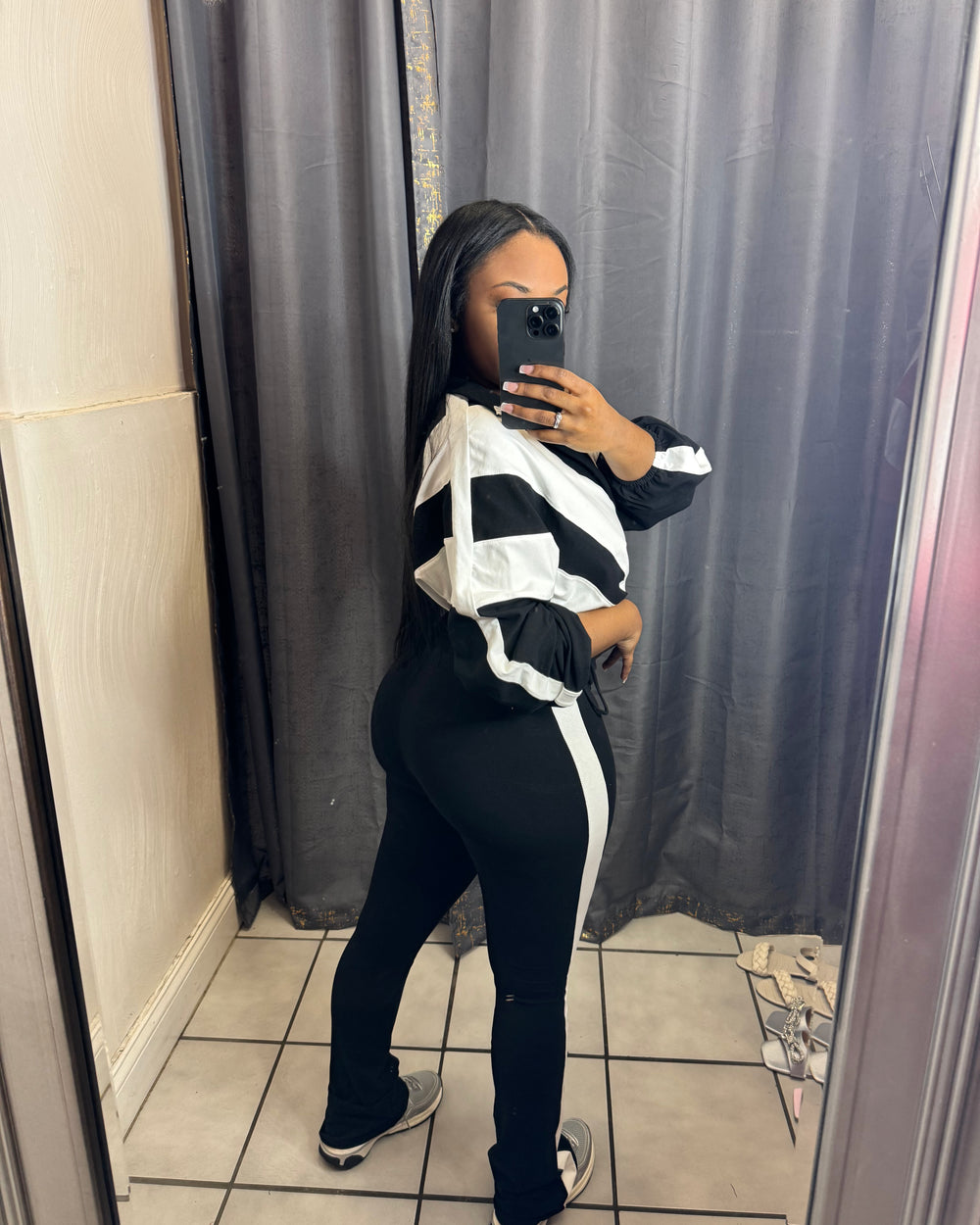 Sporty Girl Jogger Set-Black/White