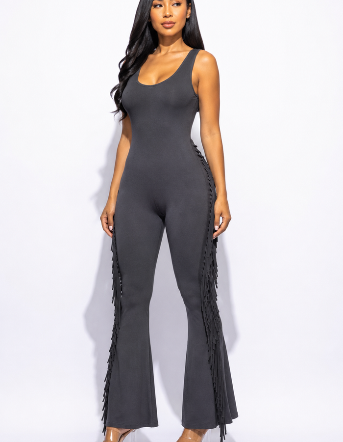 Midnight Fringe Flare Jumpsuit