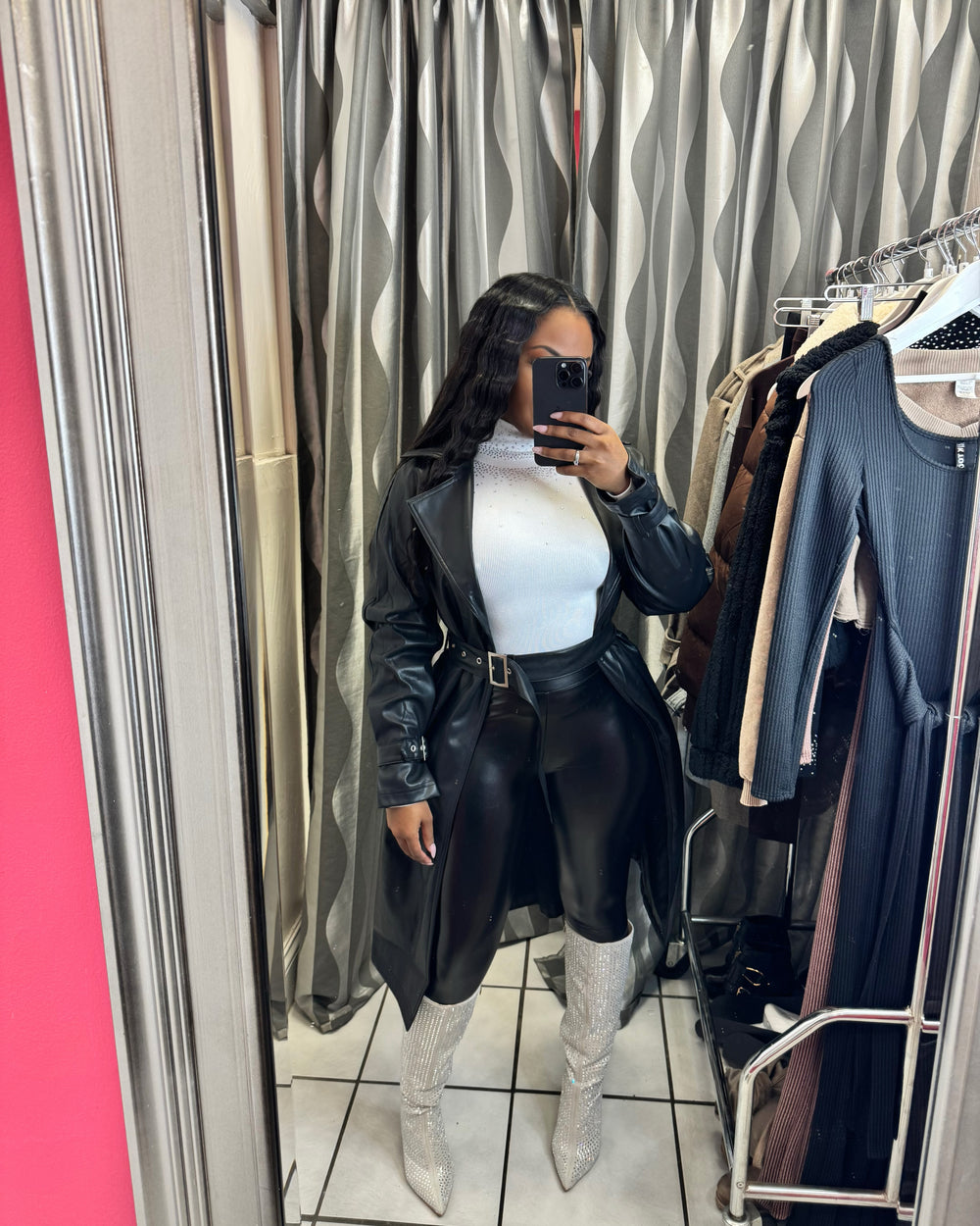 Faux Leather Trench Coat