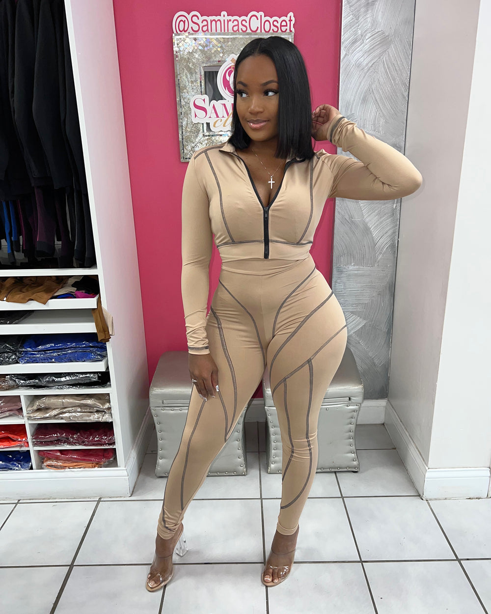 No Drama Active Set-Tan/Black
