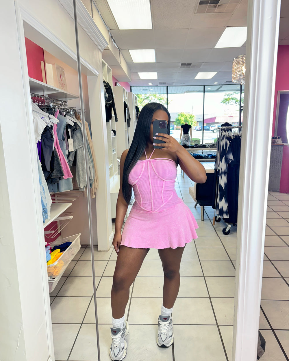 Babydoll Mini Skort Dress-Baby Pink