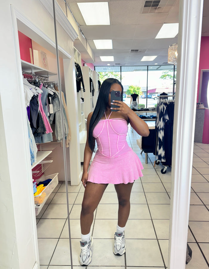 Babydoll Mini Skort Dress-Baby Pink