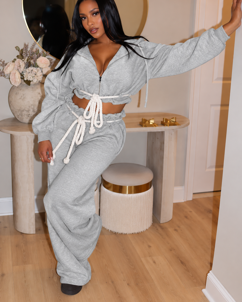 Tied up Cozy Set-Gray