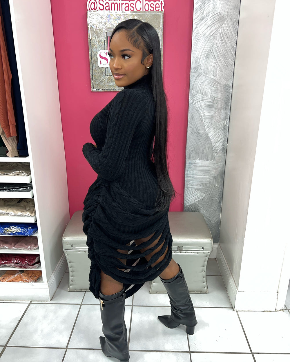 Make The Cut Sweater Dress-Black