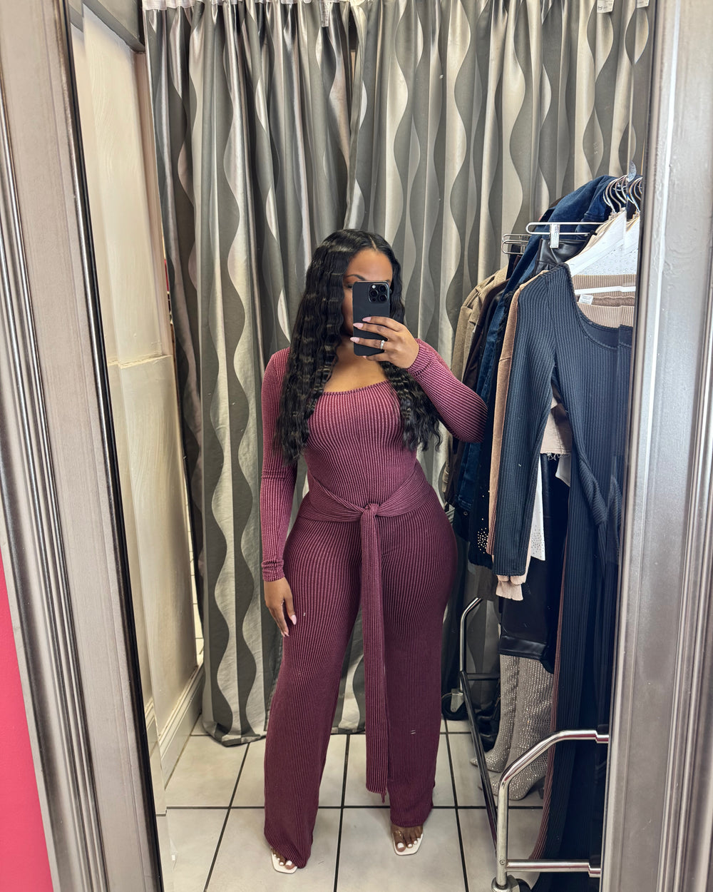 Ava Tie Jumpsuit-Burgundy