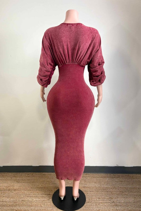 Making Me Blush Midi Dress-Wine