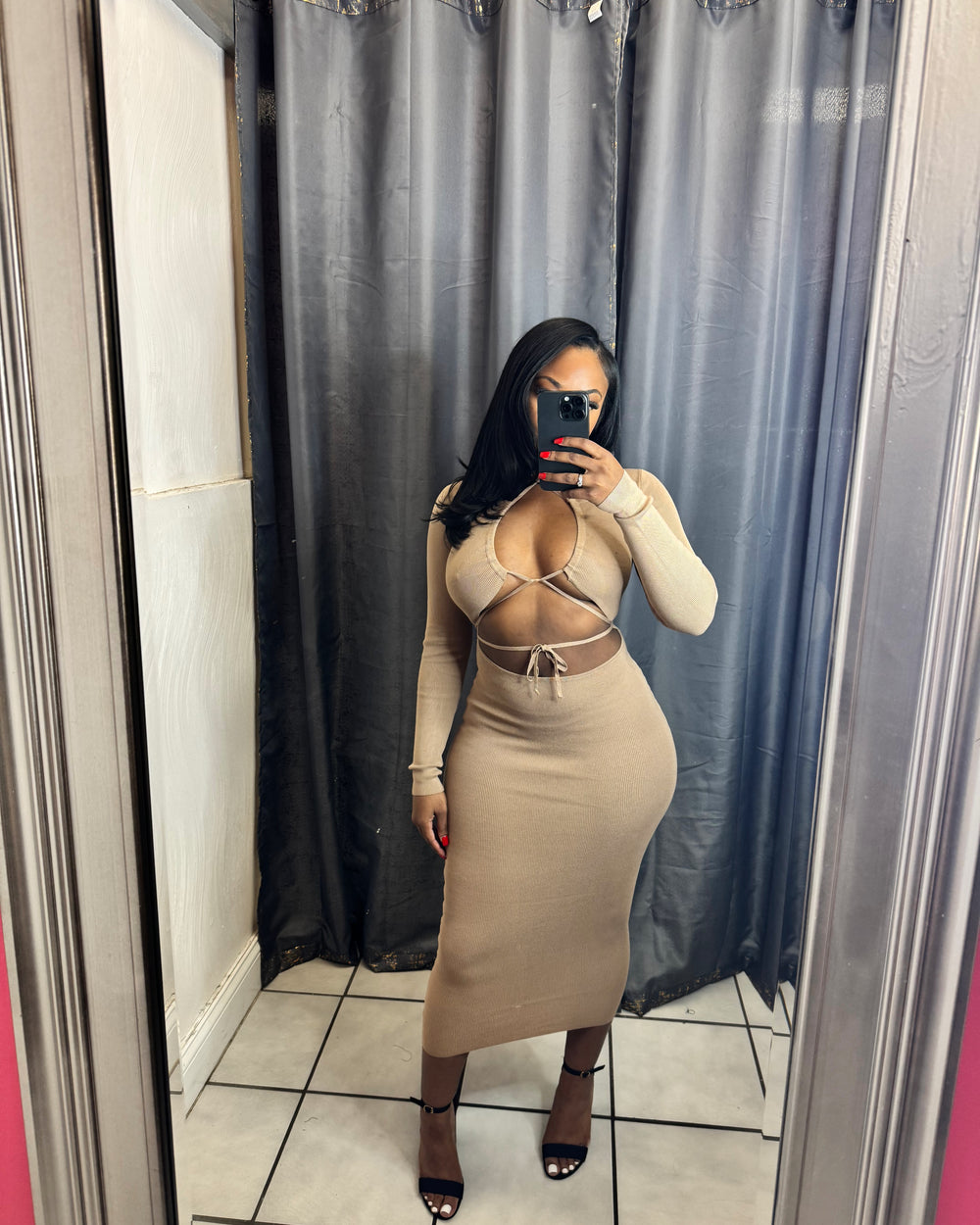 Wine And Dine Midi Dress-Caramel